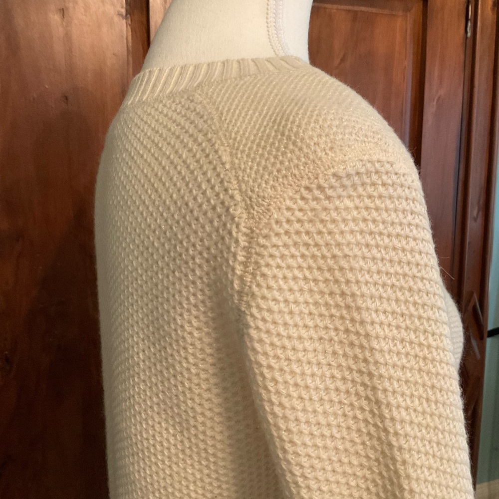 Tory Burch Cream Sweater with Gray Logo & Shimmery gold threading - Picture 12 of 16